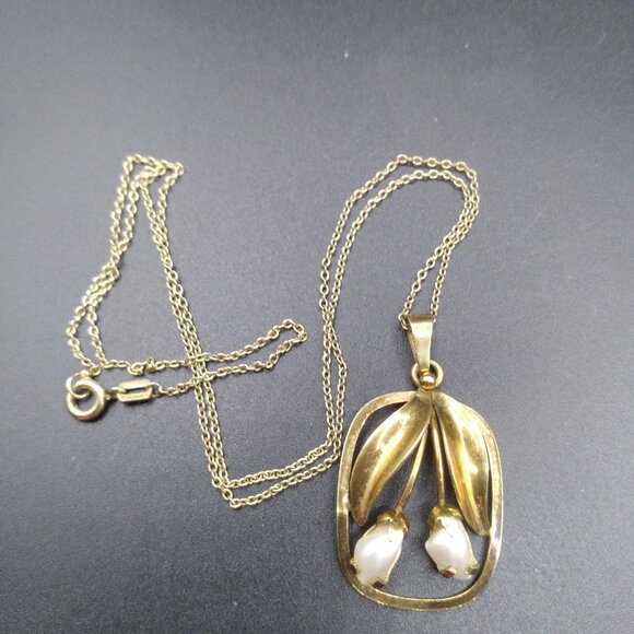 Vintage AM Double TEKA Theodor Klotz Gold Plated Flower Pendant Pearls  Necklace - Picture 1 of 6